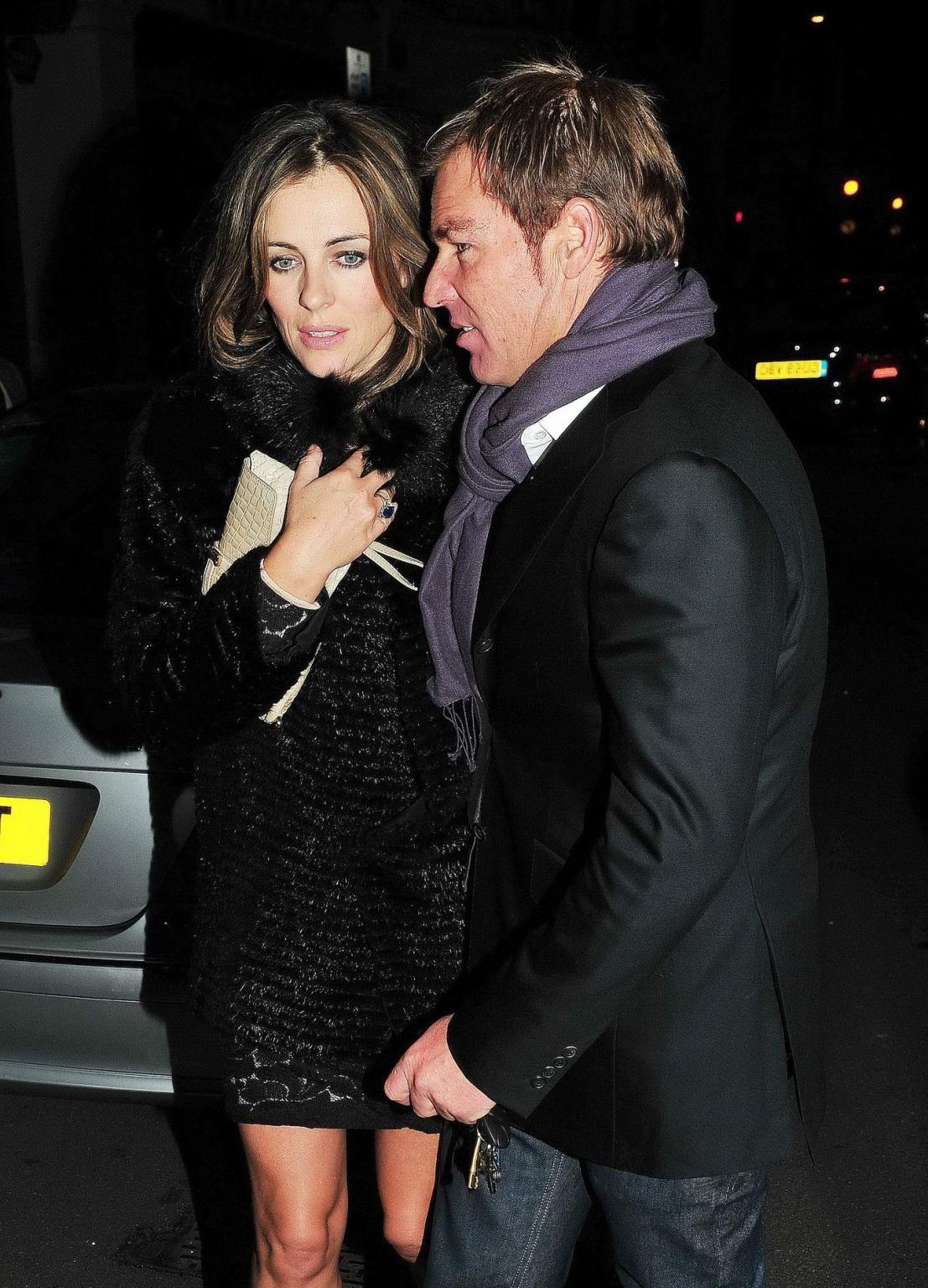 16P Elizabeth Hurley leggy leaving C London Restaurant in Mayfair Hotel