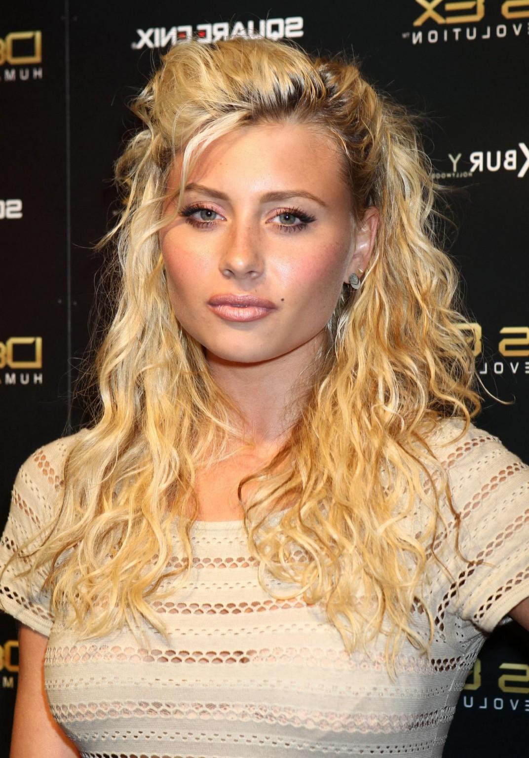 16P Alyson Michalka leggy wearing see through mini dress over skin-colored bra