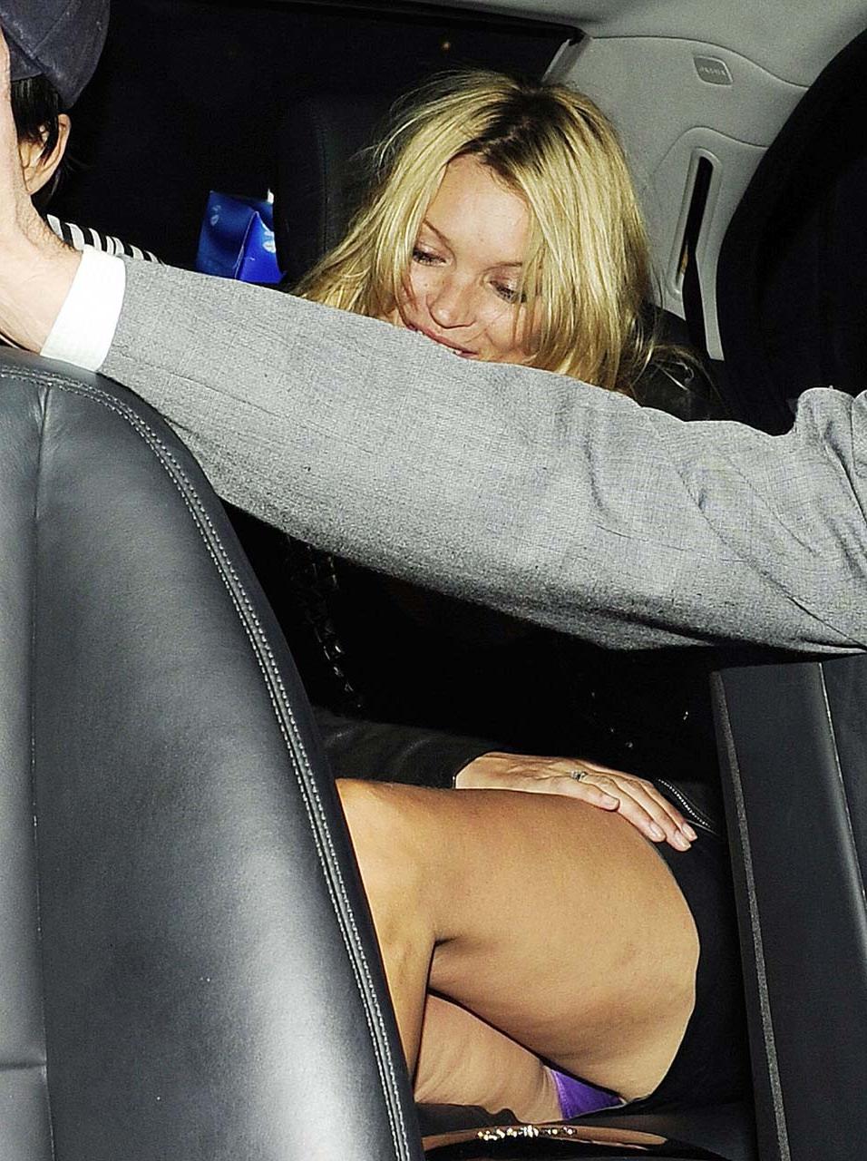 16P Kate Moss flashing her panties upskirt in car and exposing her boobs on beach