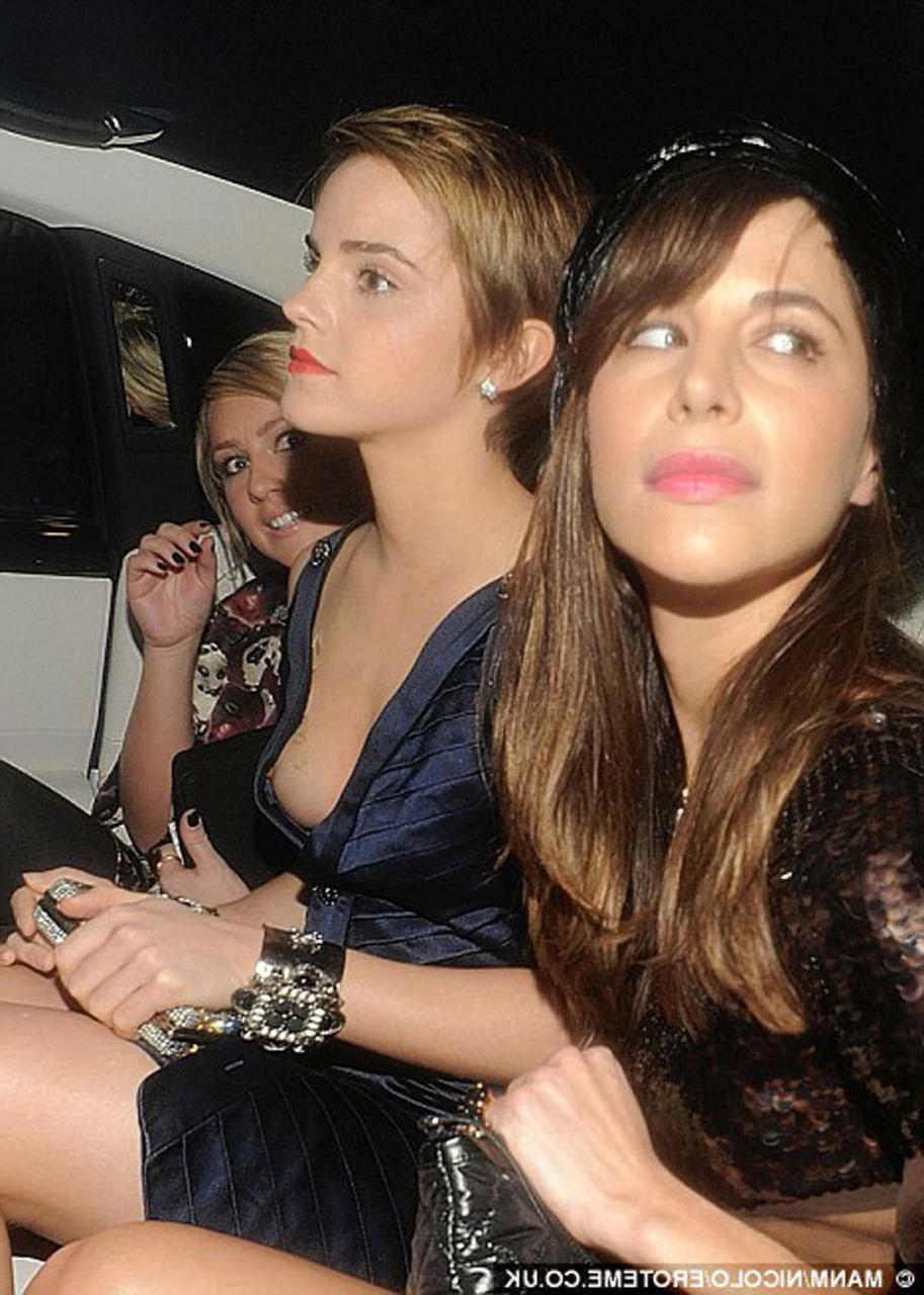 10P Emma Watson flashing her nipple and her panties upskirt in car paparazzi picture