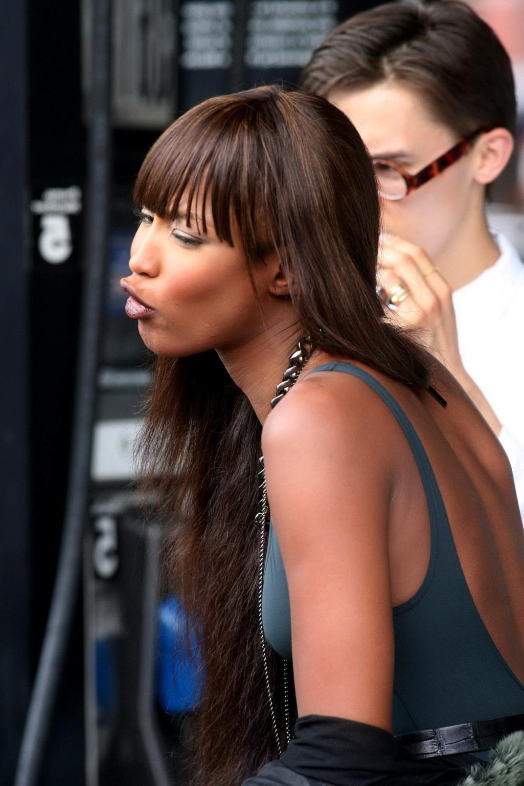 16P Naomi Campbell in teddie  fur coat showing pokies at the photoshoot in NYC