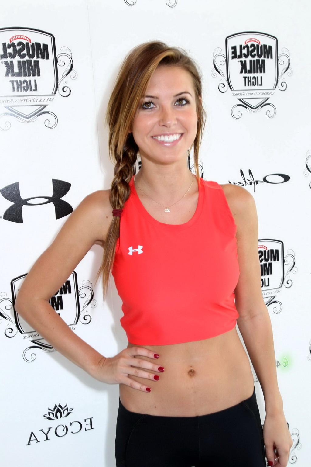 15P Audrina Patridge working out in belly shirt  sweatpants at 'Muscle Milk Light' W