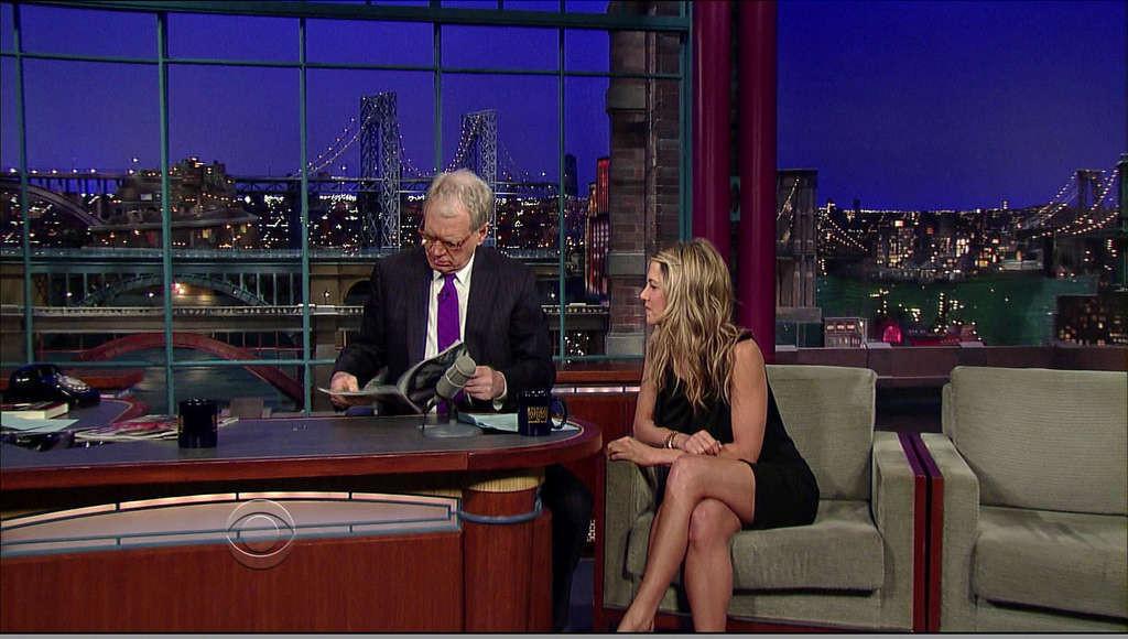 16P Jennifer Aniston showing her great legs in mini skirt on tv show