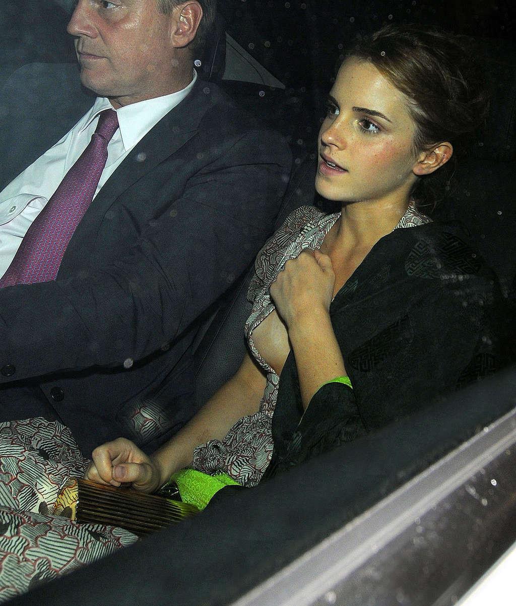 16P Emma Watson nipple slip and upskirt in car paparazzi pictures