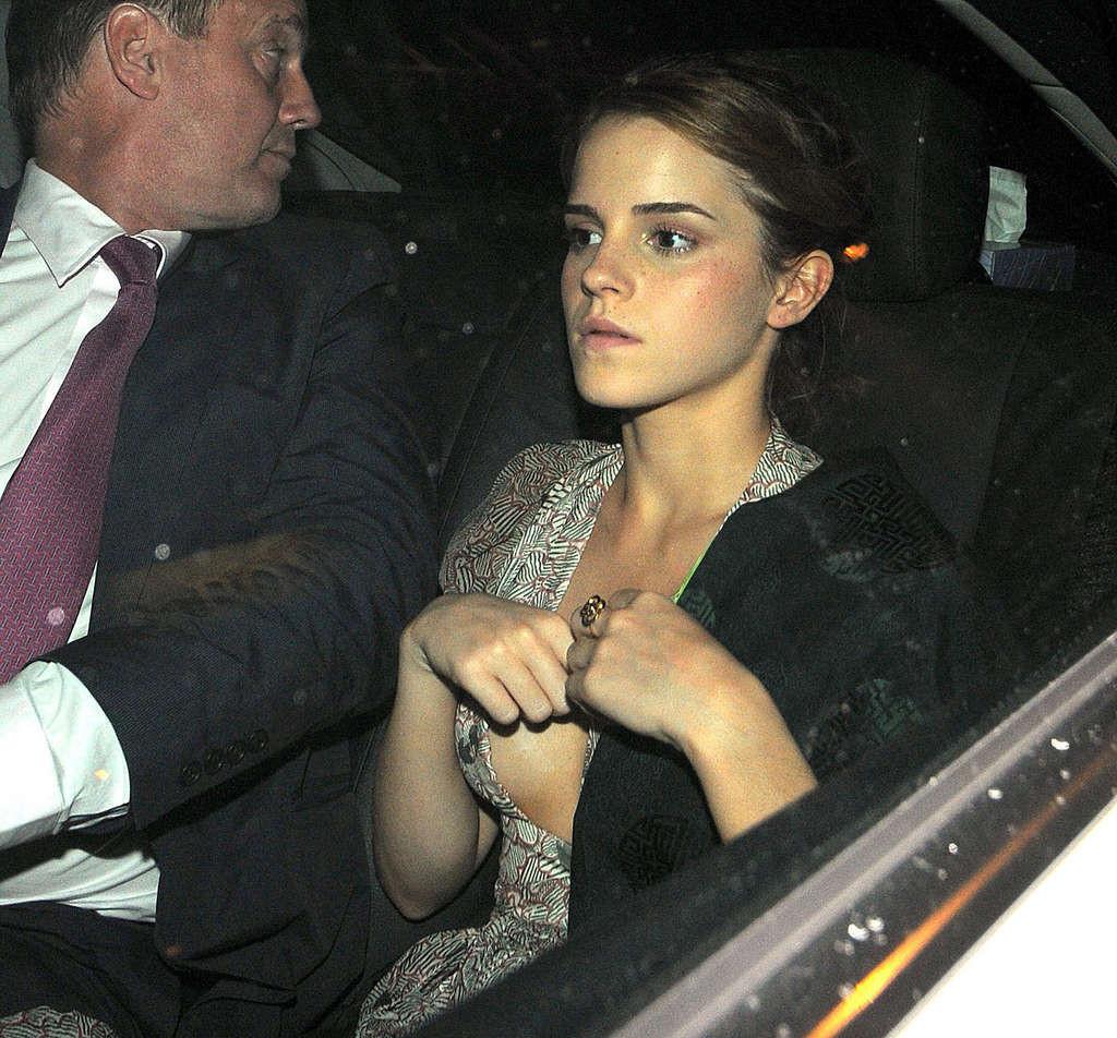 16P Emma Watson nipple slip and upskirt in car paparazzi pictures