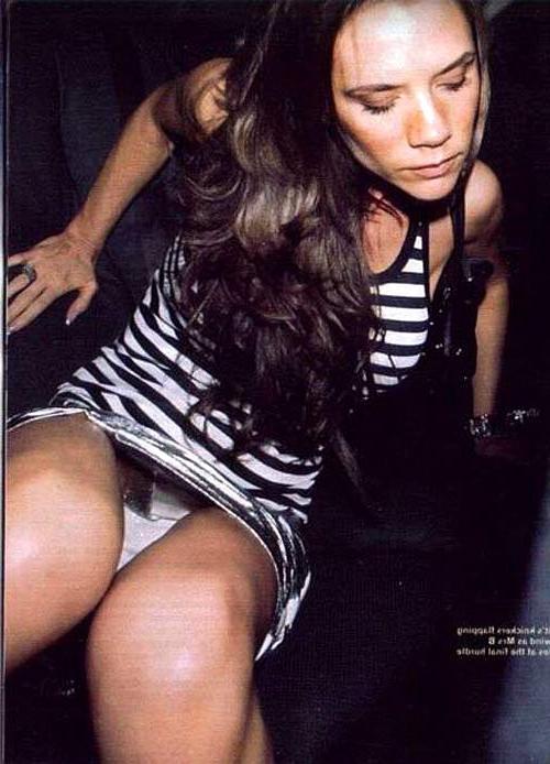 16P Victoria Beckham showing her nice big tits and upskirt in car