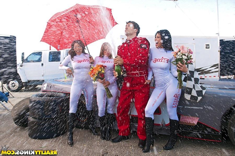12P Amazing hot pornstarks fuck a race car driver in pit lane before the race