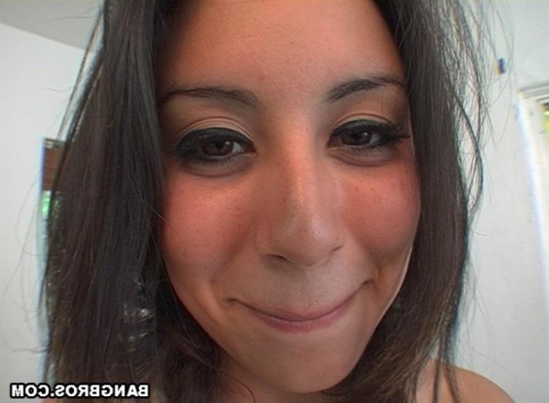 16P long dark haired chick with a camel toe pussy sucks a big one