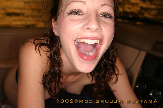 16P naughty teen school girl gives head in car and swallows jizz