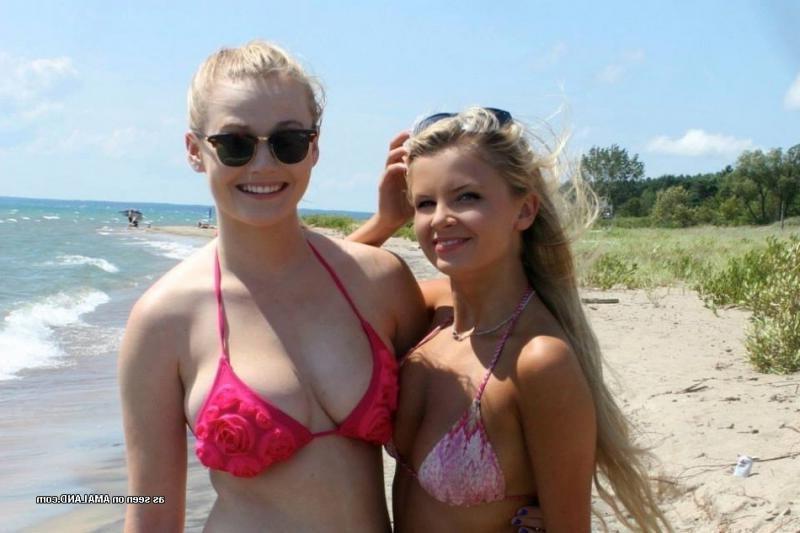 14P Selection of blonde bikini girlfriends enjoying the beach