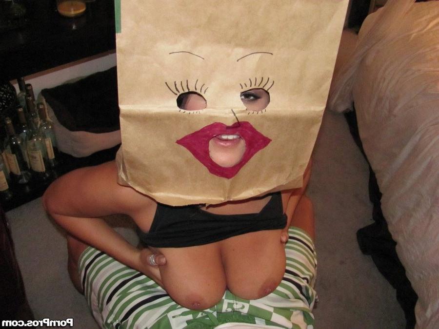 16P Busty chick with a bag over the head gets fucked