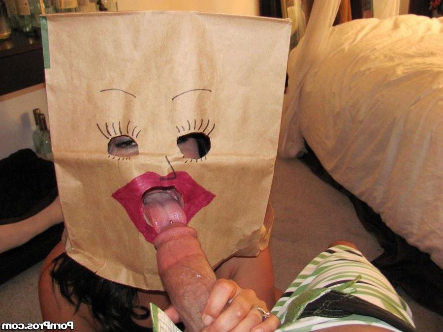 16P Busty chick with a bag over the head gets fucked