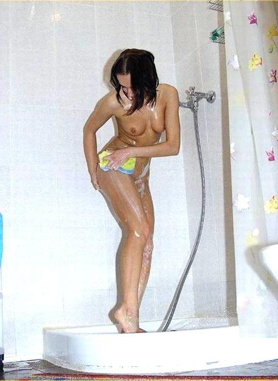 16P Fetish shower spy shots of petite Voyeur Dorm brunette babe