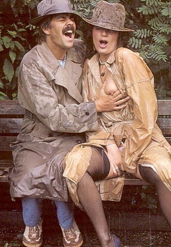 16P Retro couple having some wet sex in the rain