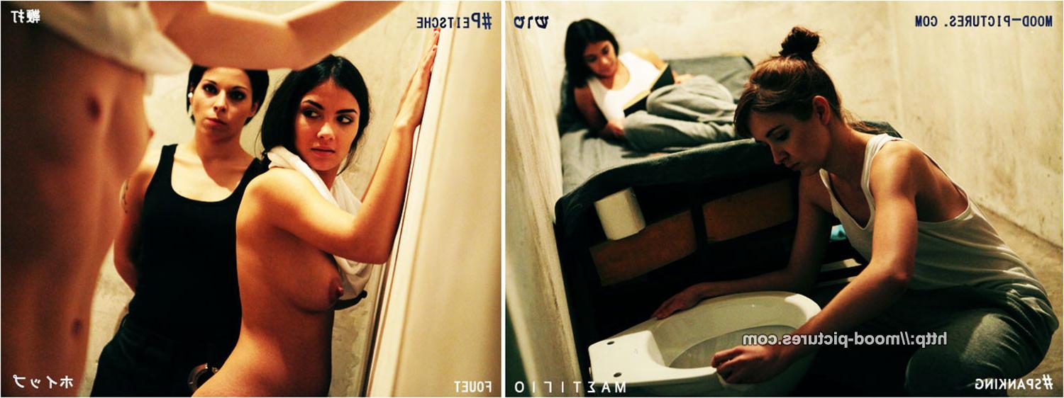 19P Jailhouse spanking reality show of female slaves whipped and can
