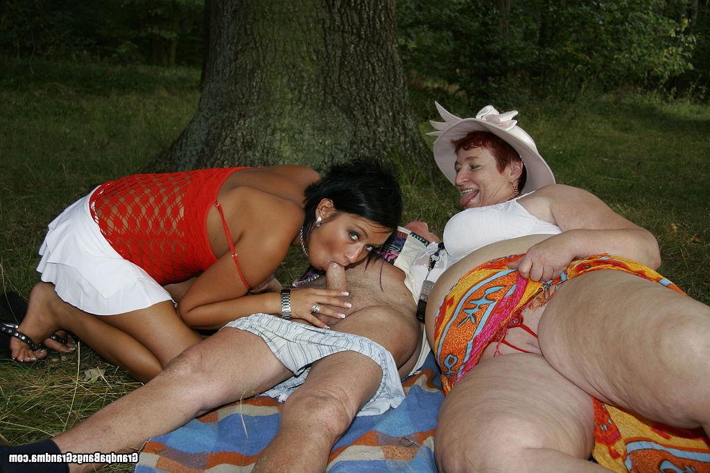 15P Sexy teen fucked by granny couple outdoor