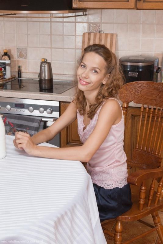 16P Mimi Lea pours milk over body after stripping