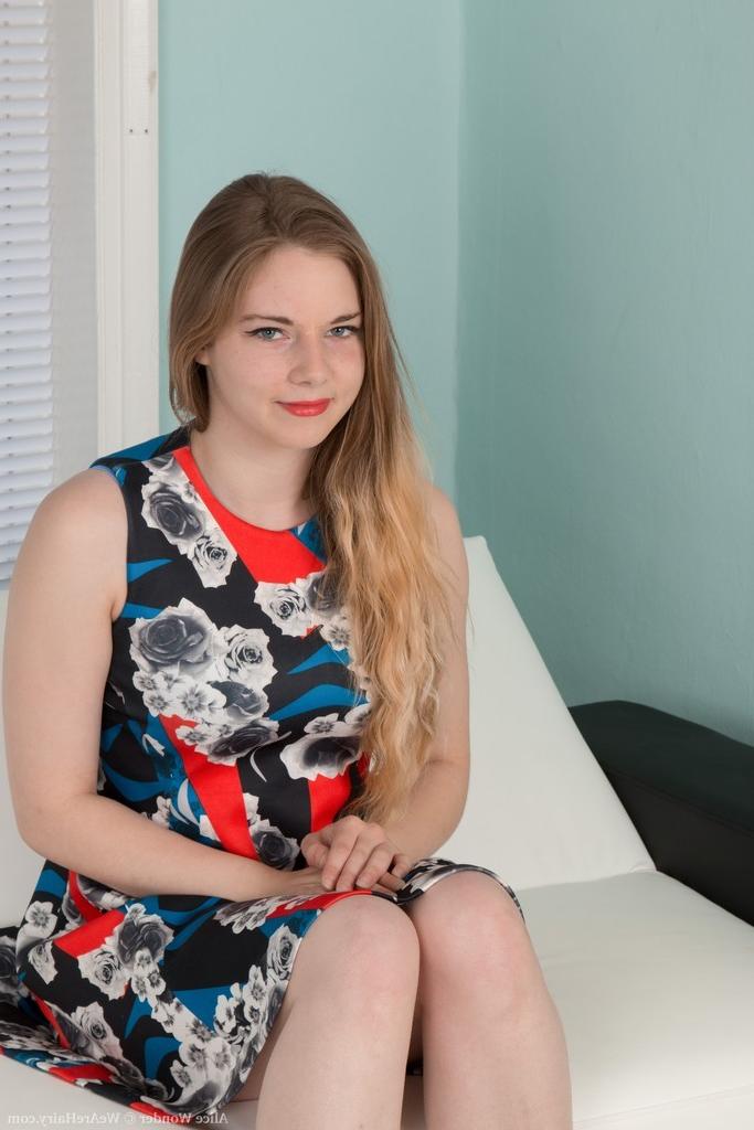 16P Her new white couch makes hairy Alice Wonder horny