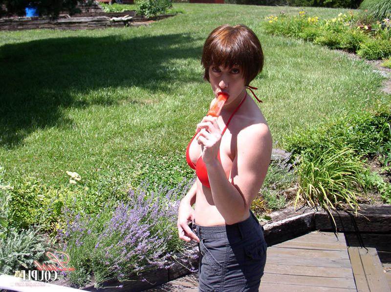 16P Big tits housewife sucking cock on a backyard