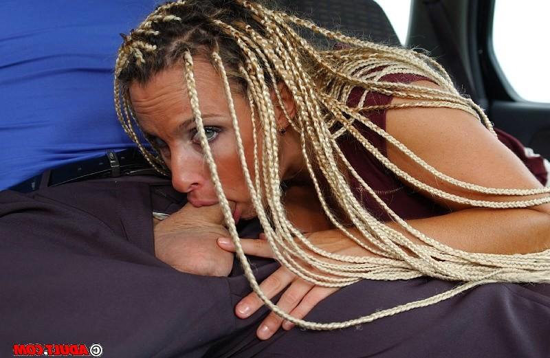 16P Blonde milf with huge boobs sucking cock in the car