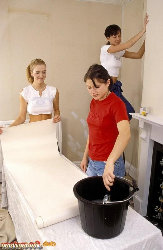 16P Three cute teenage lesbians decorating their own dorm room