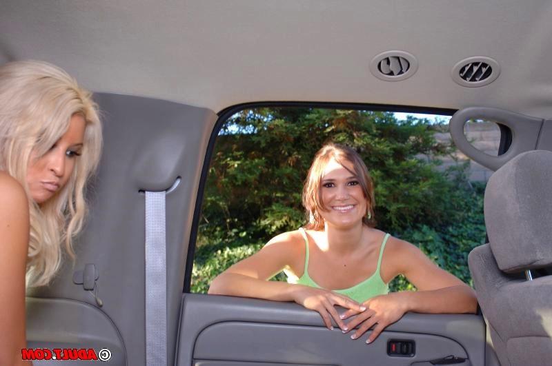 16P three horny girls kissing inside the car