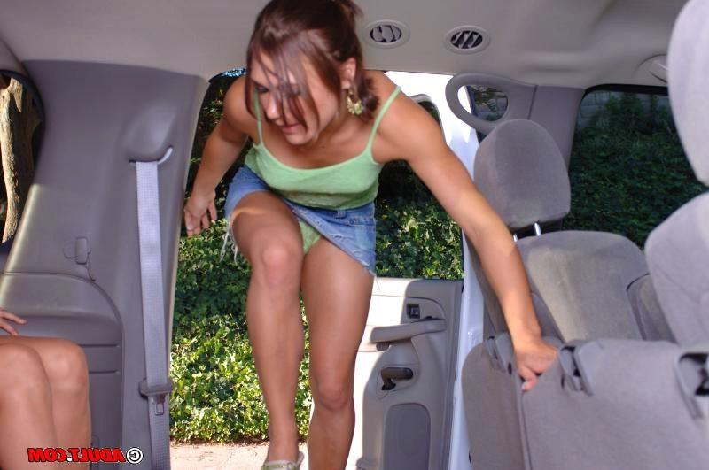 16P three horny girls kissing inside the car