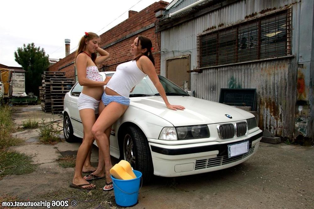 16P Two amateur girls get wet and nasty while washing their car