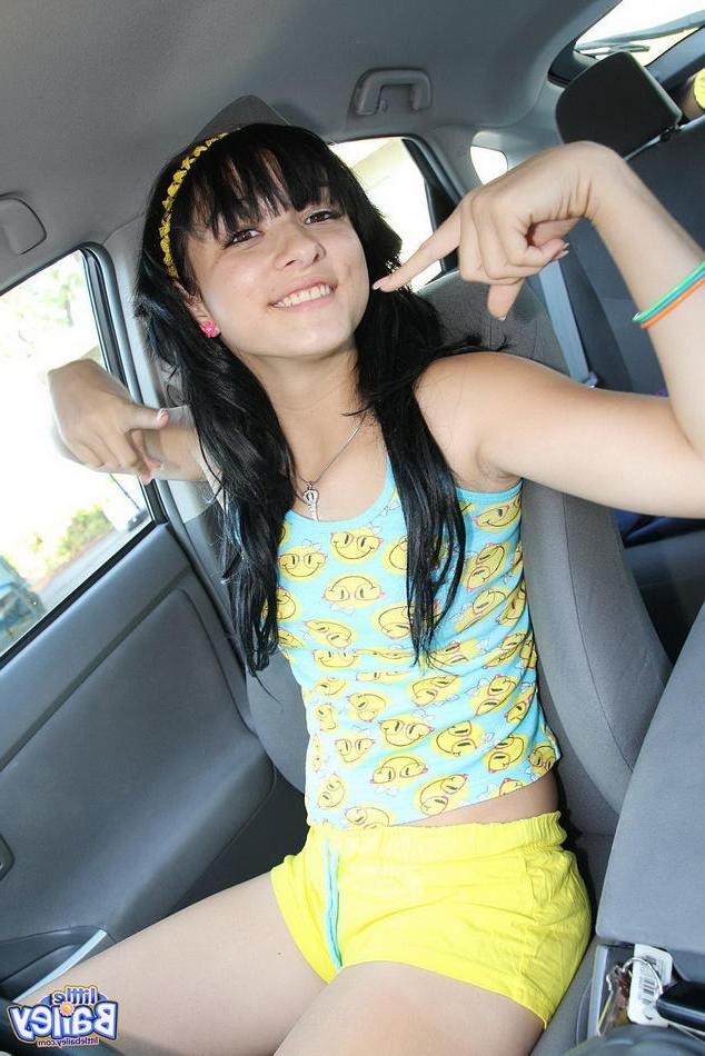 15P Cute petite tiny titted 18 year old strips and toys pussy in car