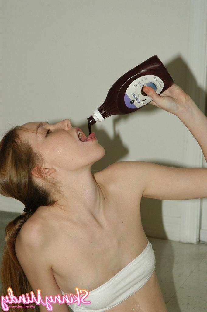 16P Skinny teen girl covered in syrup