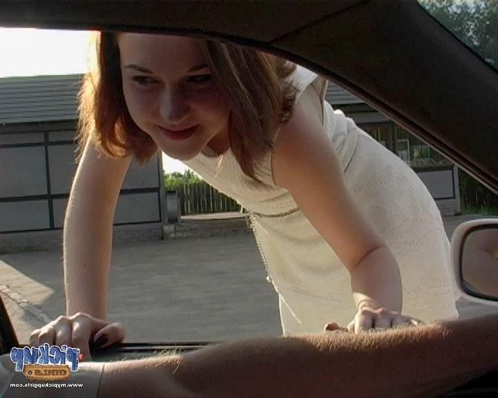 8P Hot red girl in light dress is fucking in and near the car