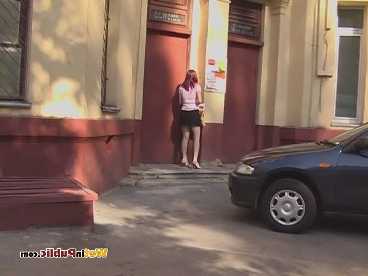 12P Gal does a pee in her black skirt as has found no toilet in the street