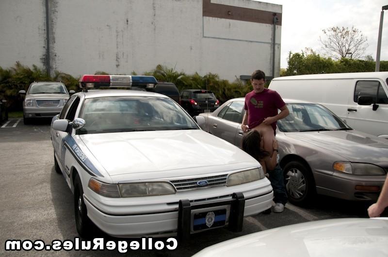 16P Crazy college amateur gets banged on the hood of a police car
