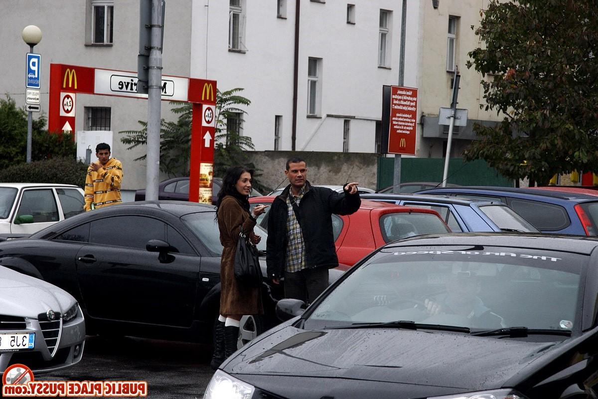 14P Sexy willing brunette is sucking his erect dick in public
