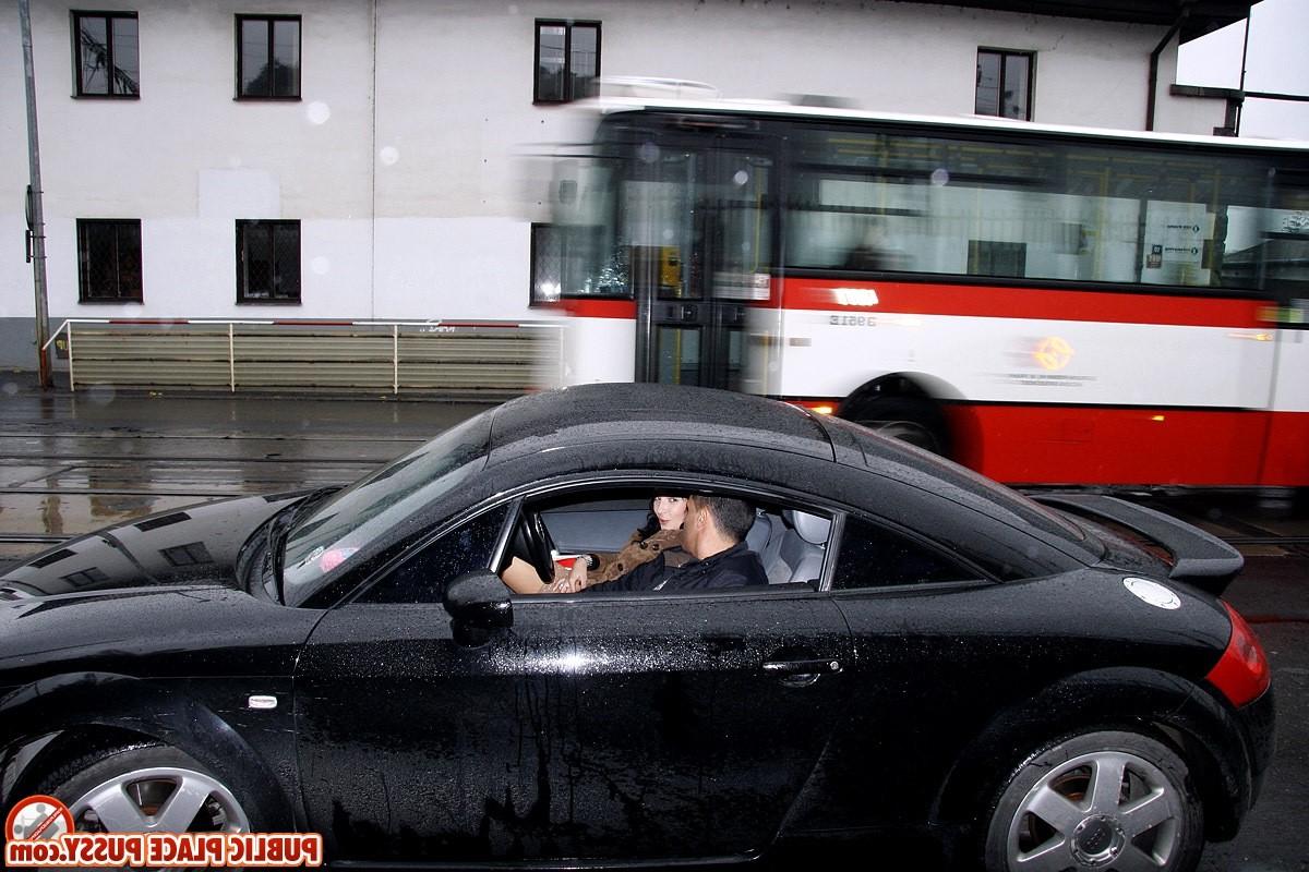 14P Sexy willing brunette is sucking his erect dick in public