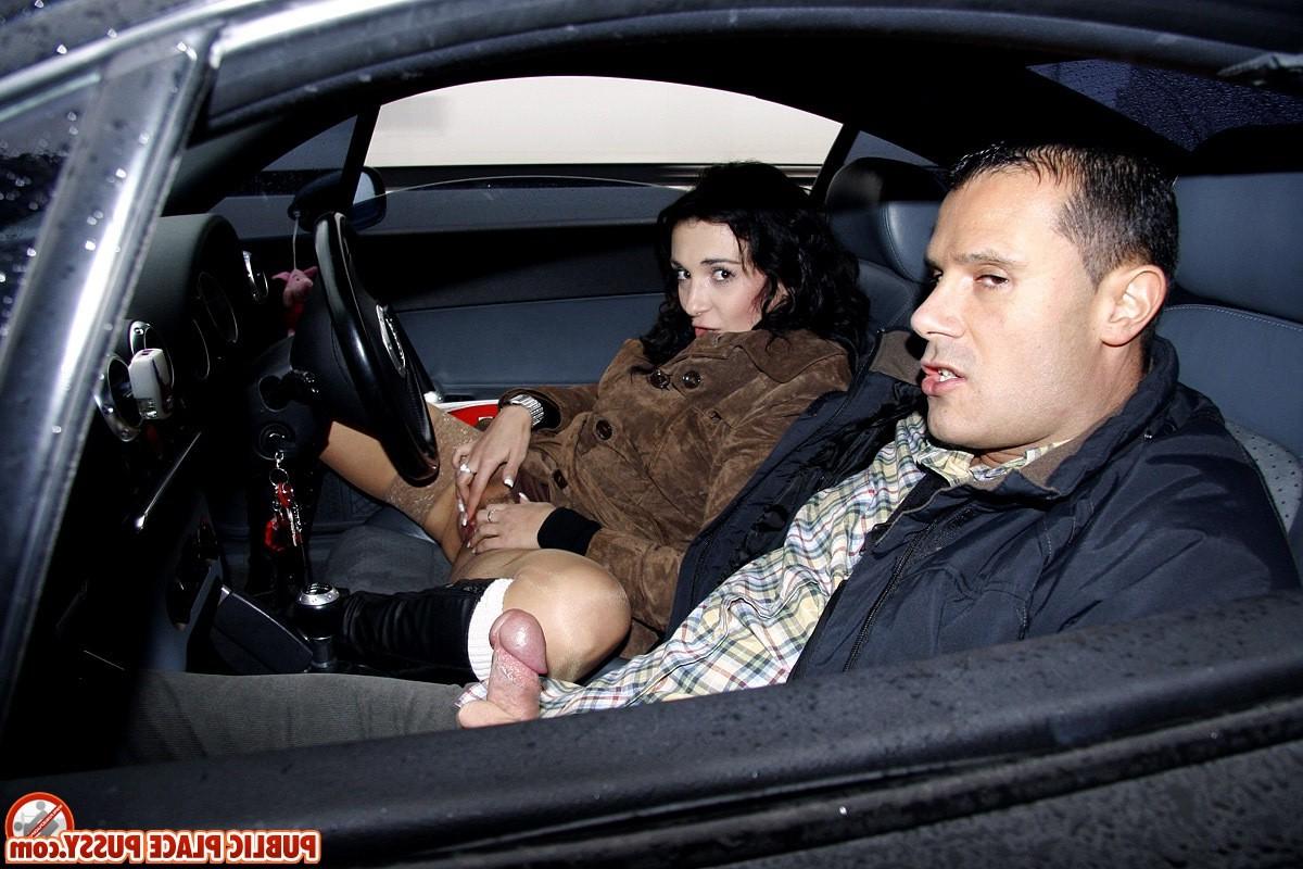 14P Sexy willing brunette is sucking his erect dick in public