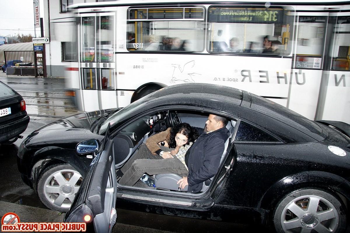 14P Sexy willing brunette is sucking his erect dick in public