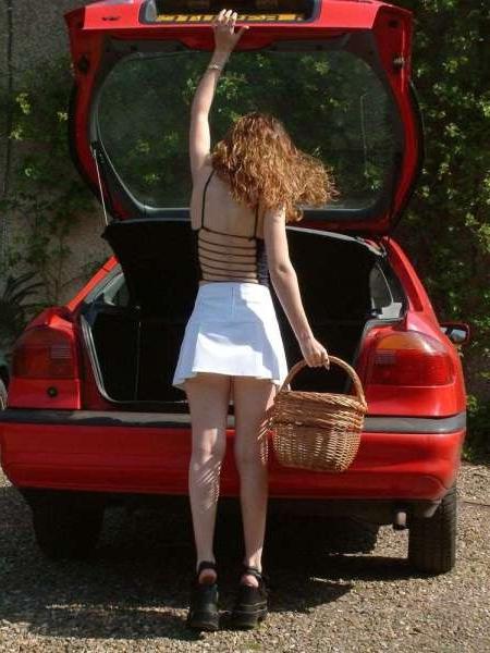 16P Carpark Upskirt Spy Catches Bent Over Skinny Chick