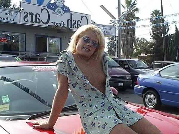 16P Naughty Blonde Flasher Naked on Car Lot