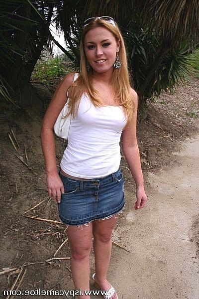 18P Sexy blonde pulls her peach panties all the way up her camel toe slit