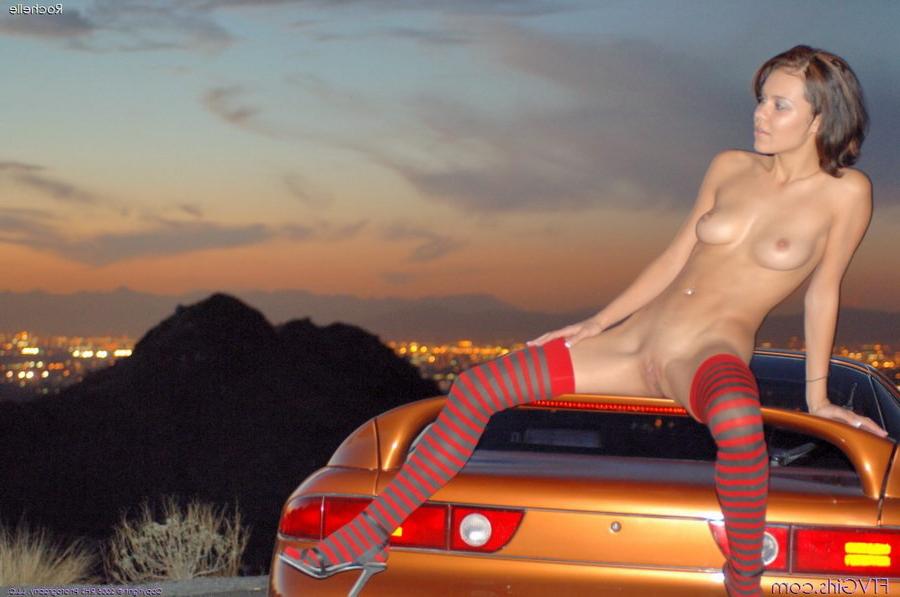 16P Stockinged Rochelle on the car