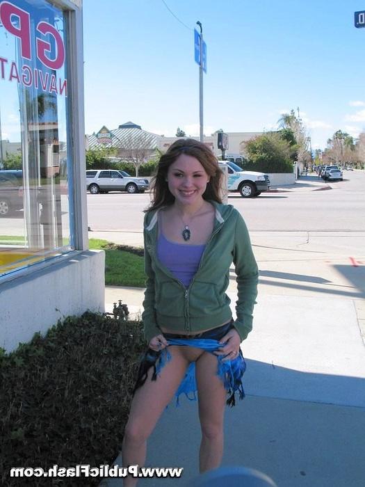 16P Petite Redhead Flashing Tits and Bits at Auto Shop