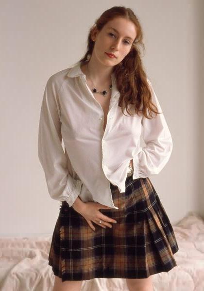 16P Shy Real Redhead Lifts Short Uniform Skirt