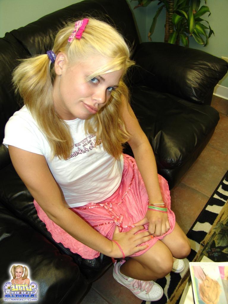 16P Blonde teen in a car teasing and flashing panties