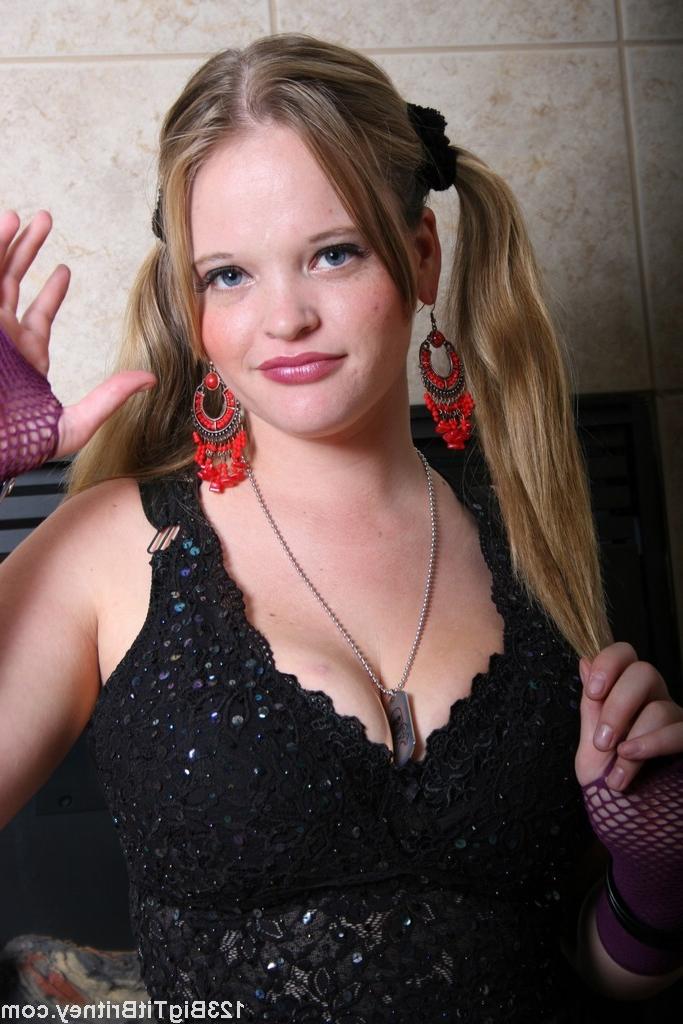 18P Sexy shy teen in pigtails showing her huge titties and panties