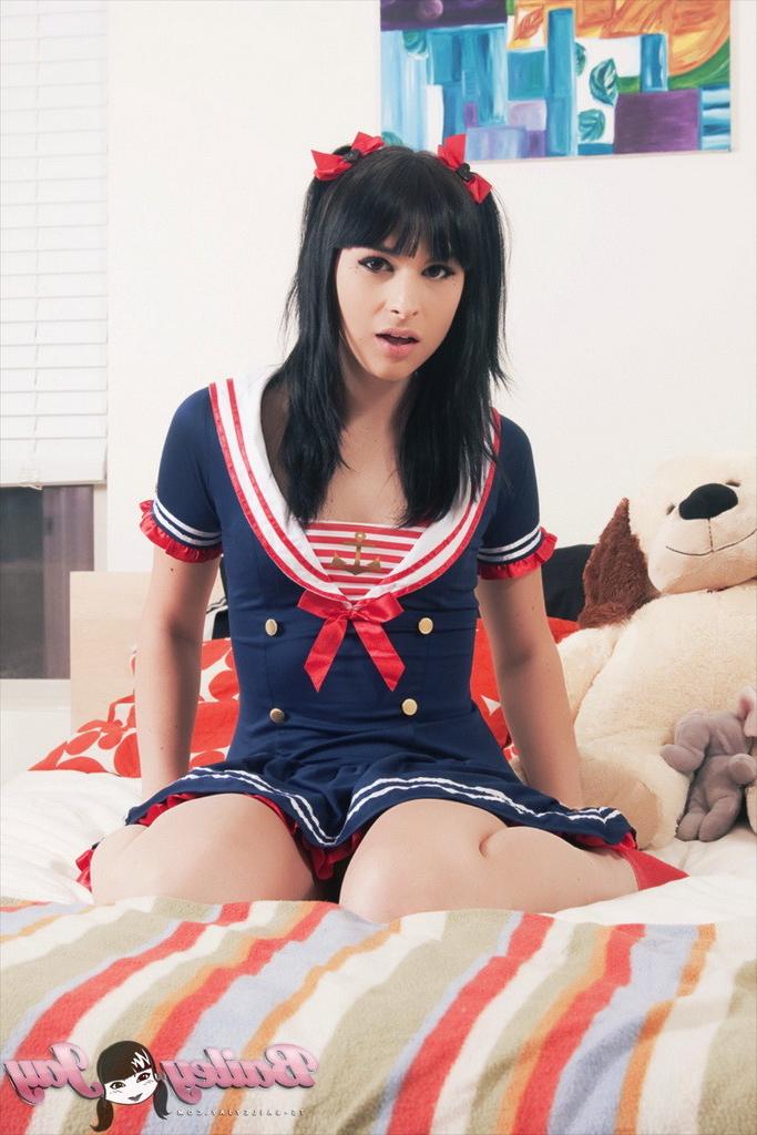 16P Beautiful shemale in sailor uniform toying asshole