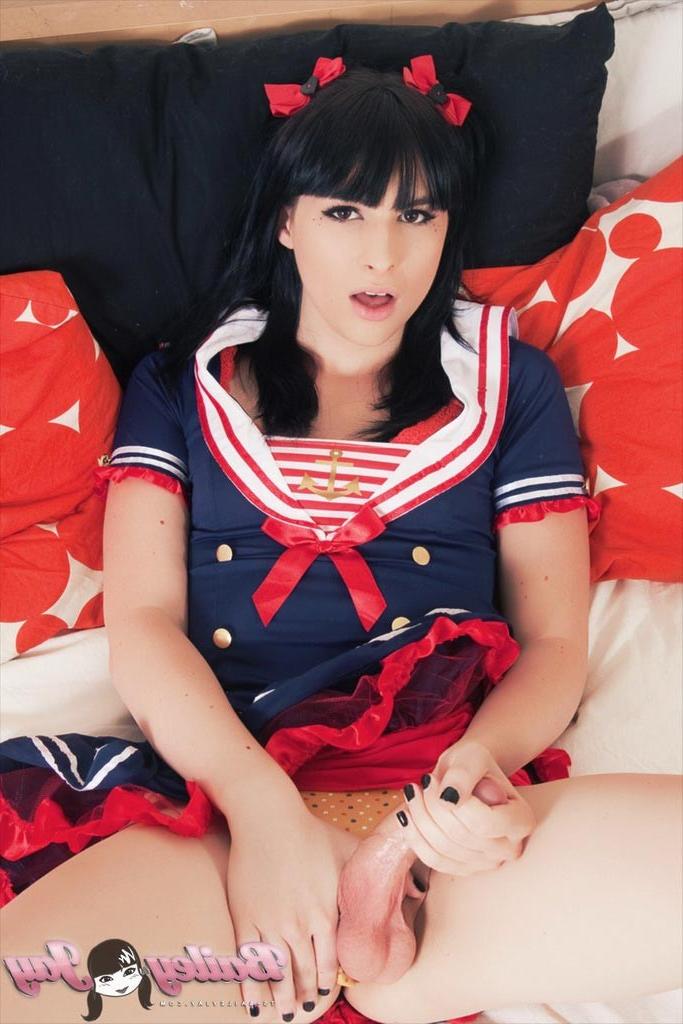 12P Big cocked TS sailor babe toying her tight wet asshole