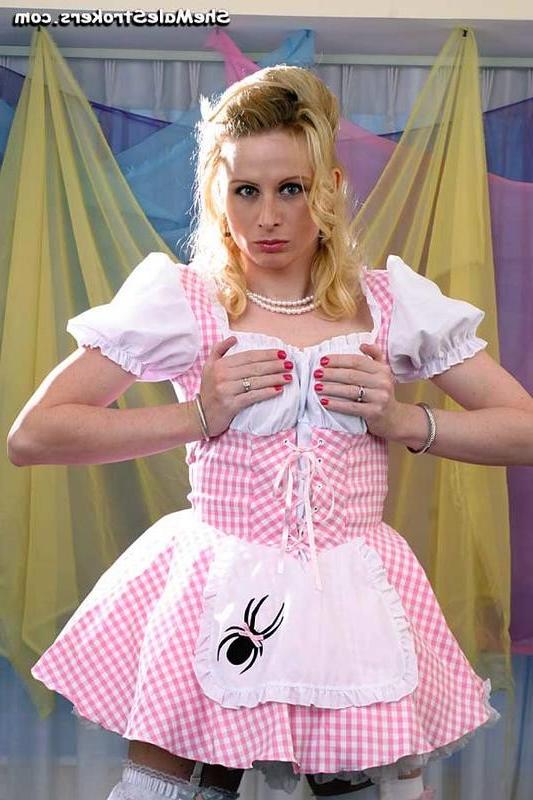 14P Sexy shemale in cute outfit plays with her cock