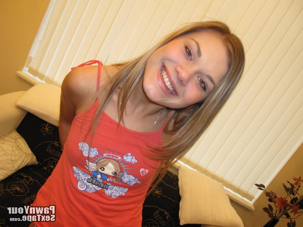 14P Cute Teen Blonde pulls off her panties and plays with her tight snatch