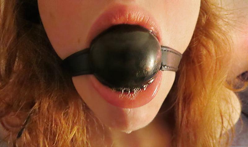 23P Redhead, gagged, tied, and toyed with